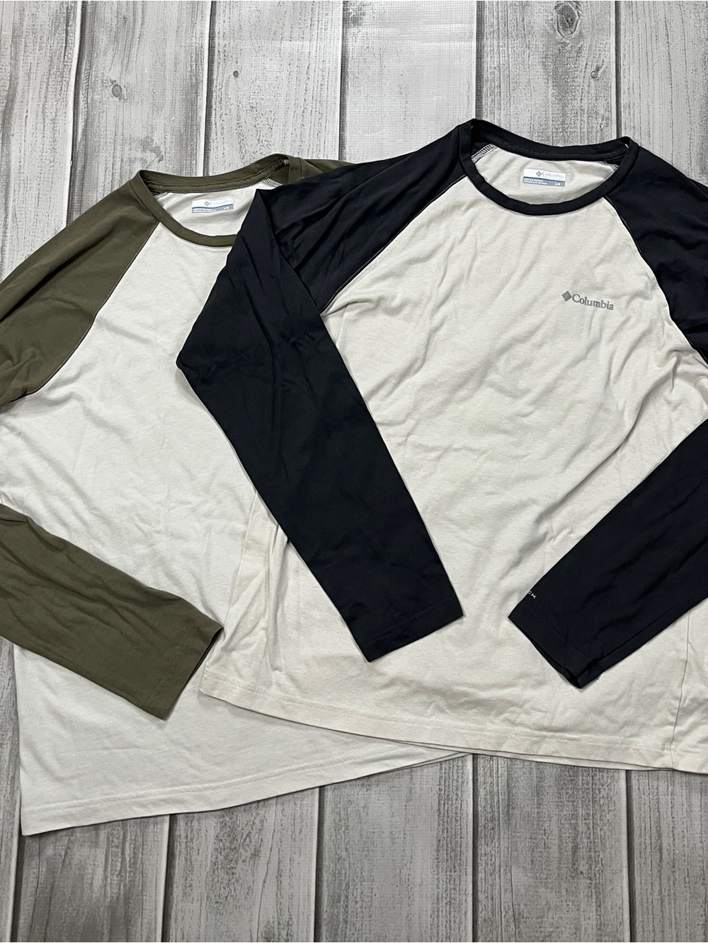 Columbia Bundle Thistletown Hills Shirt Mens Large Green/Blue Raglan Long Sleeve
